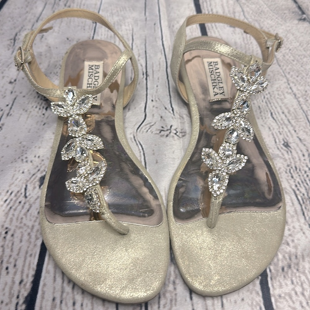 Badgley Mischka Gold Sandals With Silver Embellishments
